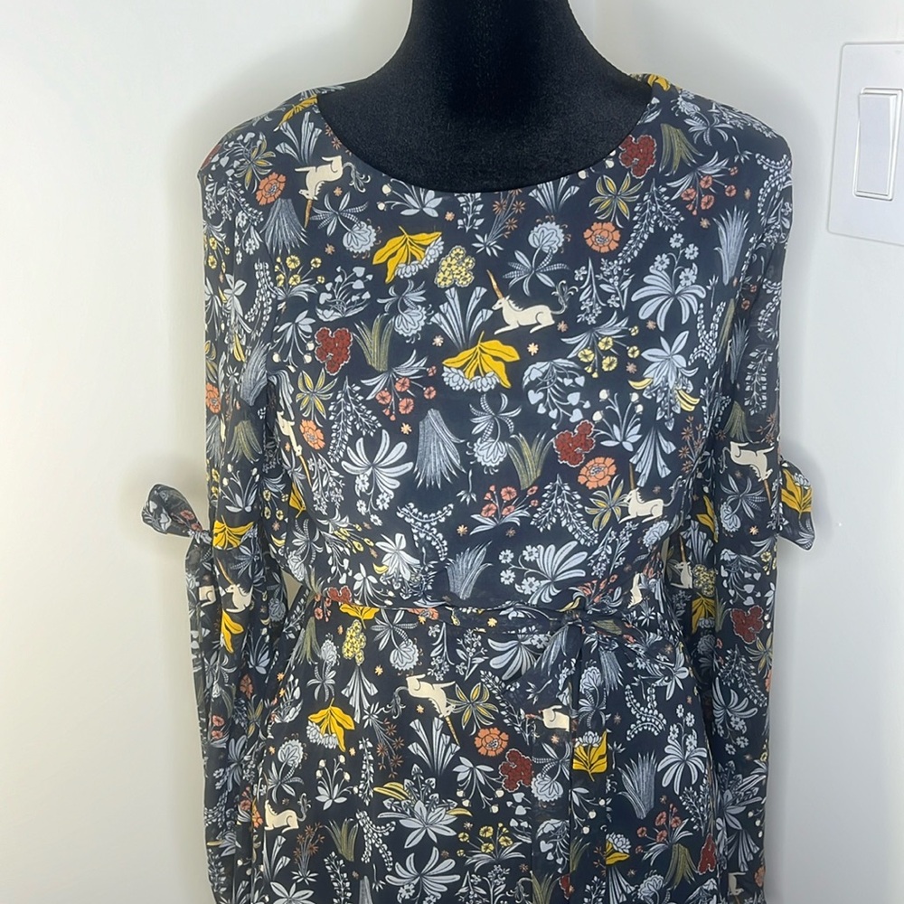 Lauren Conrad Floral Unicorn Ruffle flower Navy Mini dress Woman’s size XS - Picture 4 of 9